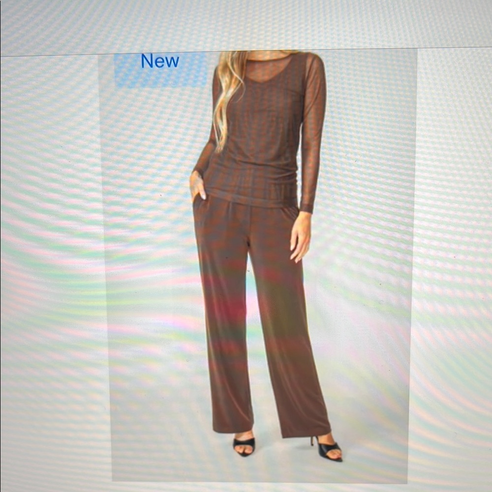 Chic Brown Flared Pants and Sheer Top with Tank Top